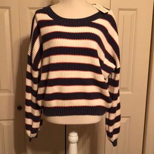 Crop striped sweater. Brand new. Orange cream and blue stripes. Cozy and cute!